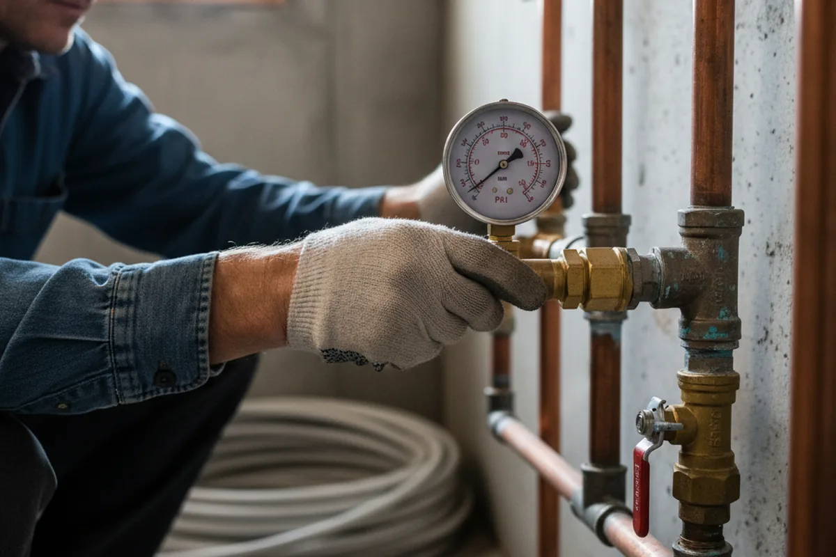 Pressure testing a repaired line during Water Line Repair in Gloucester